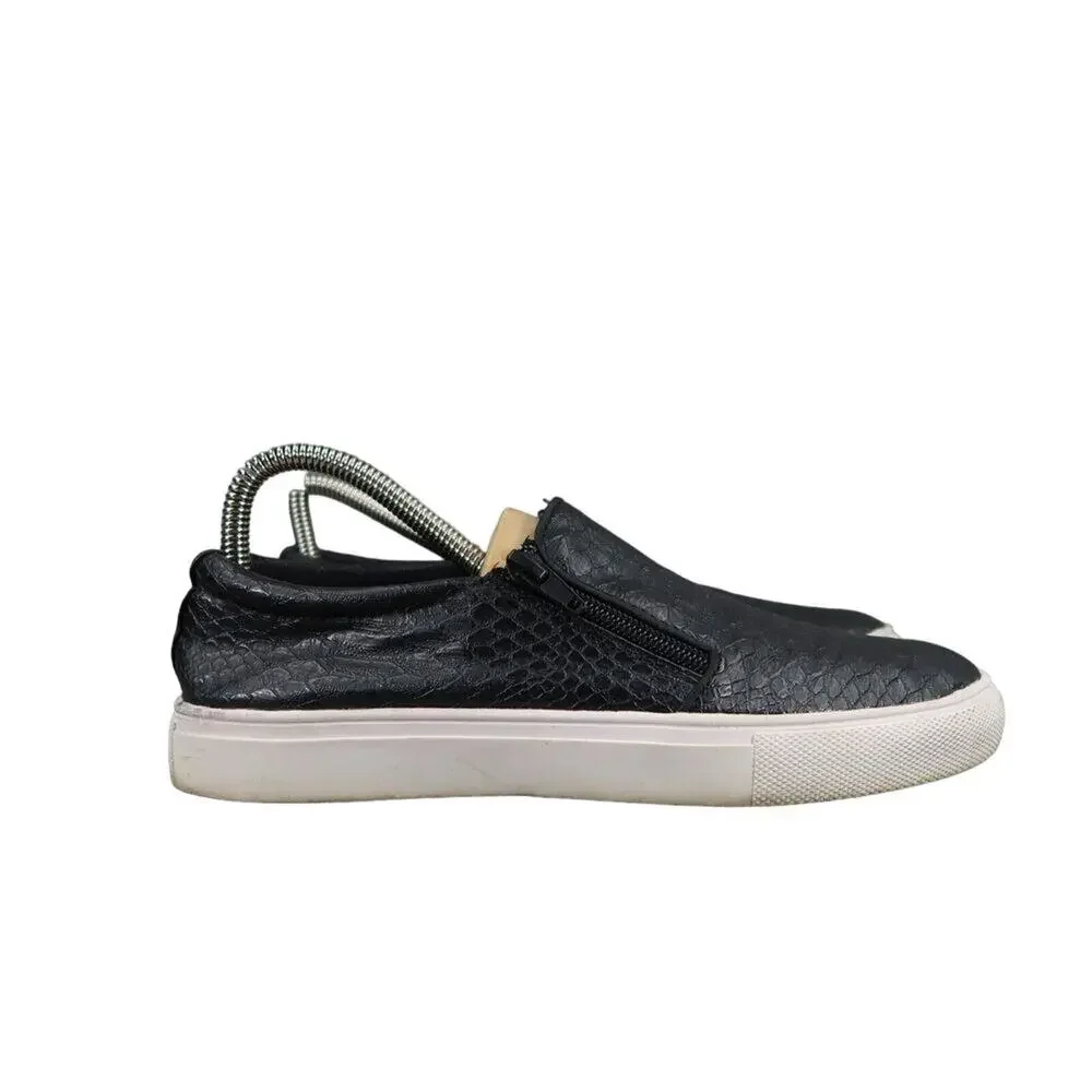 Report Shoes Womens 7 Sneakers Fashion Casual Zip Black Snakeskin Faux Leather